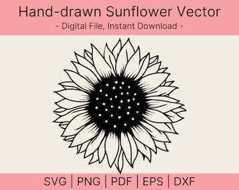 Sonnenblume SVG, handgezeichnete Sonnenblume SVG, Sonnenblume Clipart, Blume, Sonnenblume Vorlage, geschnitten Datei Cricut, Vektor Schablone Druck Eps Png Dxf