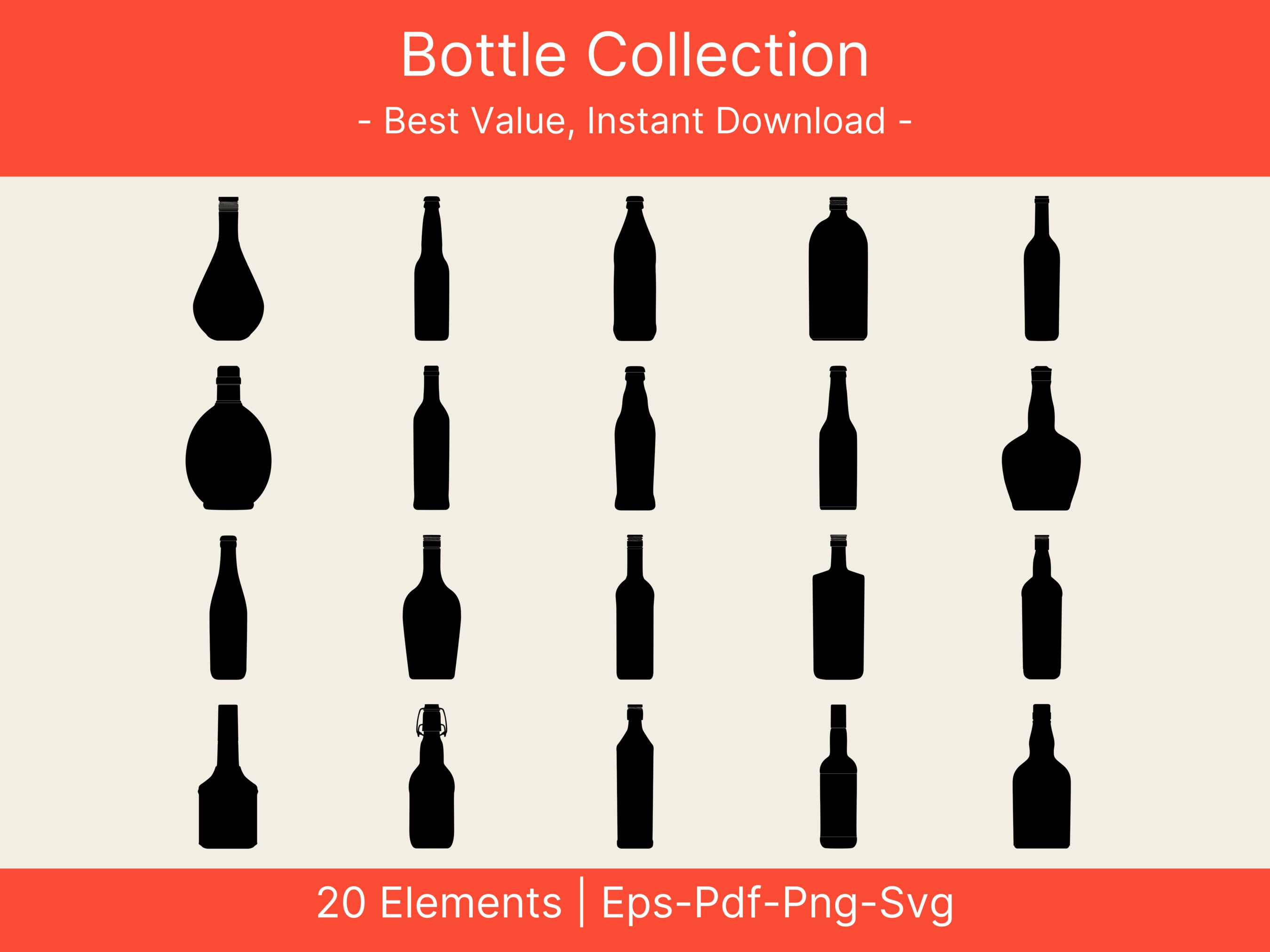 20 bouteilles SVG Bundle, bouteille d'eau, bouteilles png designs, bouteilles clipart PNG. Bouteille de vin SVG, Bouteille de champagne SVG, Bouteille
