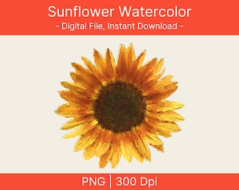 Sunflower Watercolor Png, Sunflower Sublimation Design, Sunflower Png, Hand Drawn Sunflower Png, Sunflower Clipart Png, Digital Download