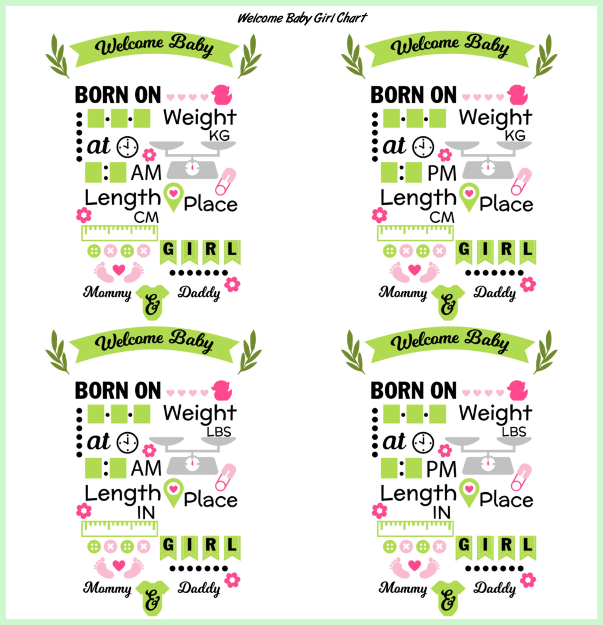 Baby Birth Announcement Bundle - SVG - DXF - EPS - Baby Stats - Metric ...