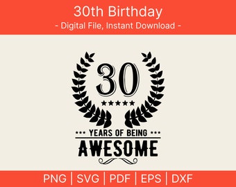Rolig 30-årsdag SVG, Clipart-vektor, PNG PDF (digital nedladdning)