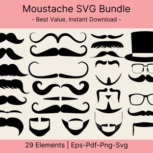 Pacote SVG de bigode, silhueta SVG de bigode - é um menino chá de bebê arquivo de corte de bigode svg, eps, png, uso comercial, download digital