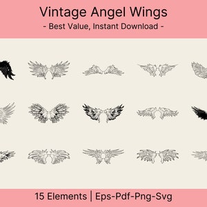 Vintage Angel wings bundle svg, wings svg, angel wings png svg, digital Cut Files, png, cricut, clipart, angel svg, commercial use