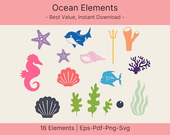 Clipart de animais marinhos em formato SVG, design subaquático (download digital)