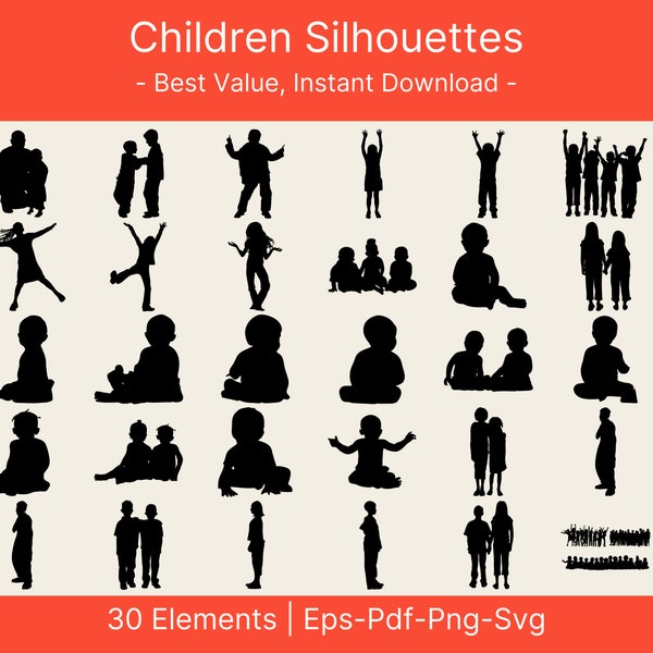 Children Silhouette Vector SVG, Girls and Boys svg Bundle, Children Silhouette clipart for Cricut, Instant Download Kids png, Happy children