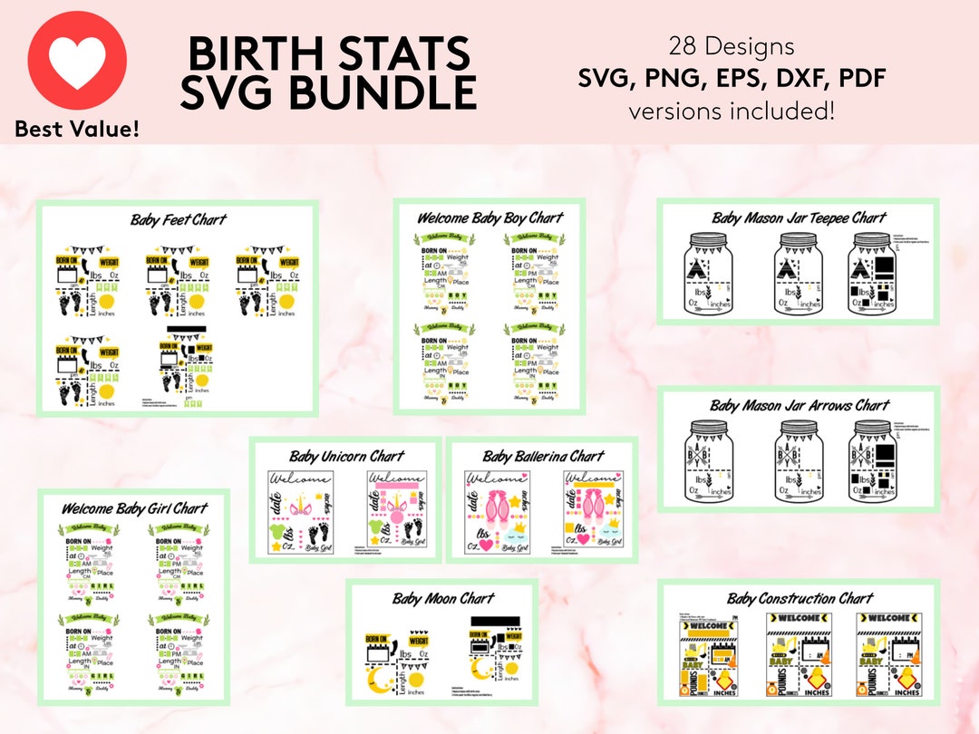 Baby Birth Announcement Bundle - SVG - DXF - EPS - Baby Stats - Metric ...