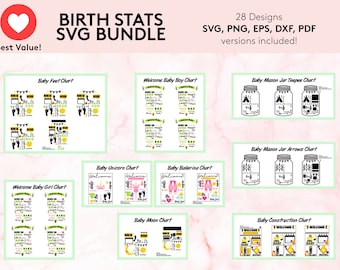 Paquete de anuncios de nacimiento de bebés - SVG - DXF - EPS - Estadísticas de bebés - Métrica - Estadísticas de nacimiento - Plantilla - Silueta - Cricut - Archivo de corte digital