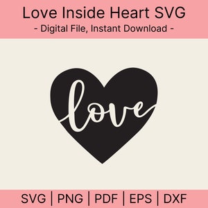 Love Script Inside Heart SVG, Valentine&#39;s Day, Wedding, DIY, Cricut, Silhouette, Commercial Use, Digital Download, Crafting, wedding DIY Svg