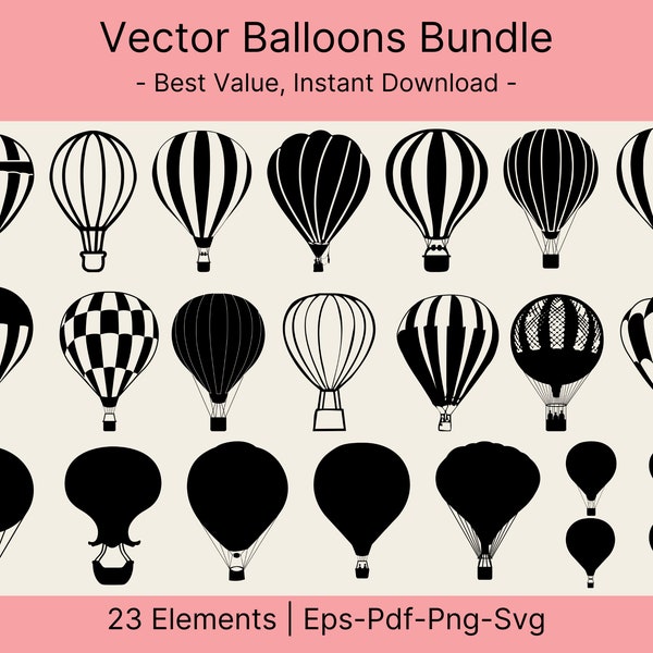 Hot Air Balloon Svg Bundle, Hot Air Balloon Svg, Air Balloon Svg, Hot Air Balloon Cut Files for Cricut, Silhouette, Party decor, Vinyl Decal