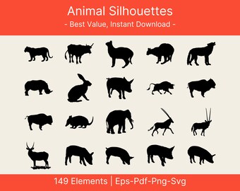動物のシルエット SVG バンドル、クリップアート 149 点（商用利用可）