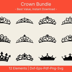 Royal Crown SVG Bundle, Princess Tiara SVG, King Crown, Queen Crown, Princess Crown, Svg File for Cricut, Vector, Silhouette, Cut File