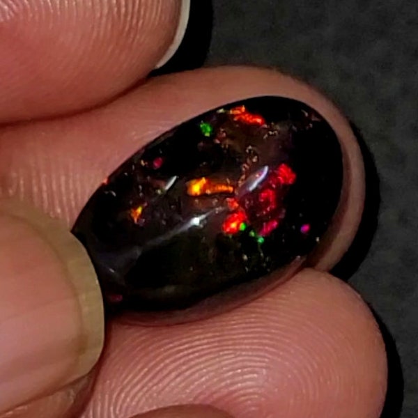 9.55 Ct Top Quality Dot Ethiopian Black Opal, Oval Cabochon, Size 19x14x6 mm, Rainbow Fire, Multi Color Smoke Fire Opal For Making Jewelry