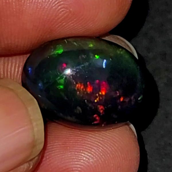 9 Ct Top Quality Dot Ethiopian Black Opal, Oval Cabochon, Size 18x11x9 mm, Rainbow Fire, Multi Color Smoke Fire Opal For Making Jewelry