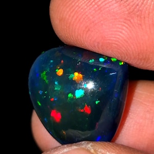9.70 CTS A Top Quality Dot fire  Ethiopian Black Opal, Heart Cabochon,  Rainbow Fire, Multi Color Smoke Fire Opal For Making Jewelry