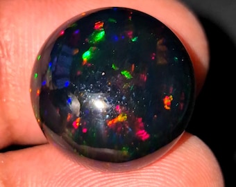 Top Grade Black Opal, Natural Ethiopian Black Fire Opal Cabs Gemstone Round Shape Cabochon Loose Opal Welo Opal For Making Jewelry 11.45 CTS