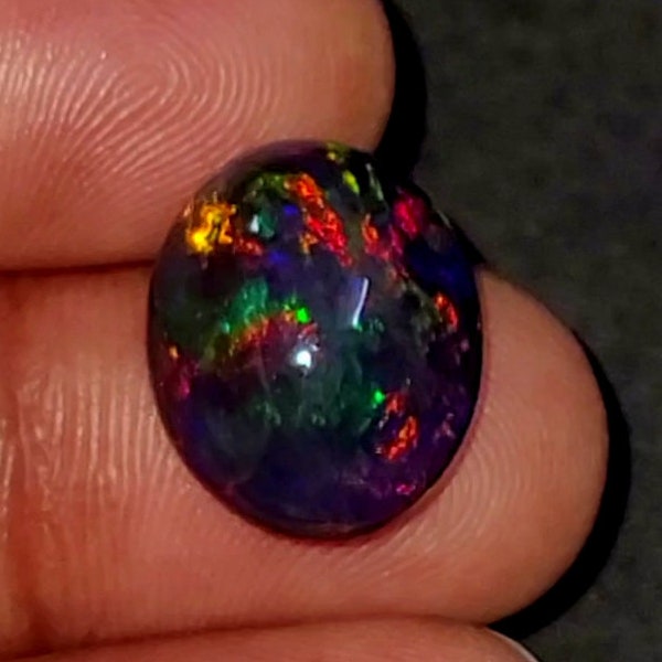 7.70 Ct Top Quality Dot Ethiopian Black Opal, Oval Cabochon, Size 15x13x8 mm, Rainbow Fire, Multi Color Smoke Fire Opal For Making Jewelry