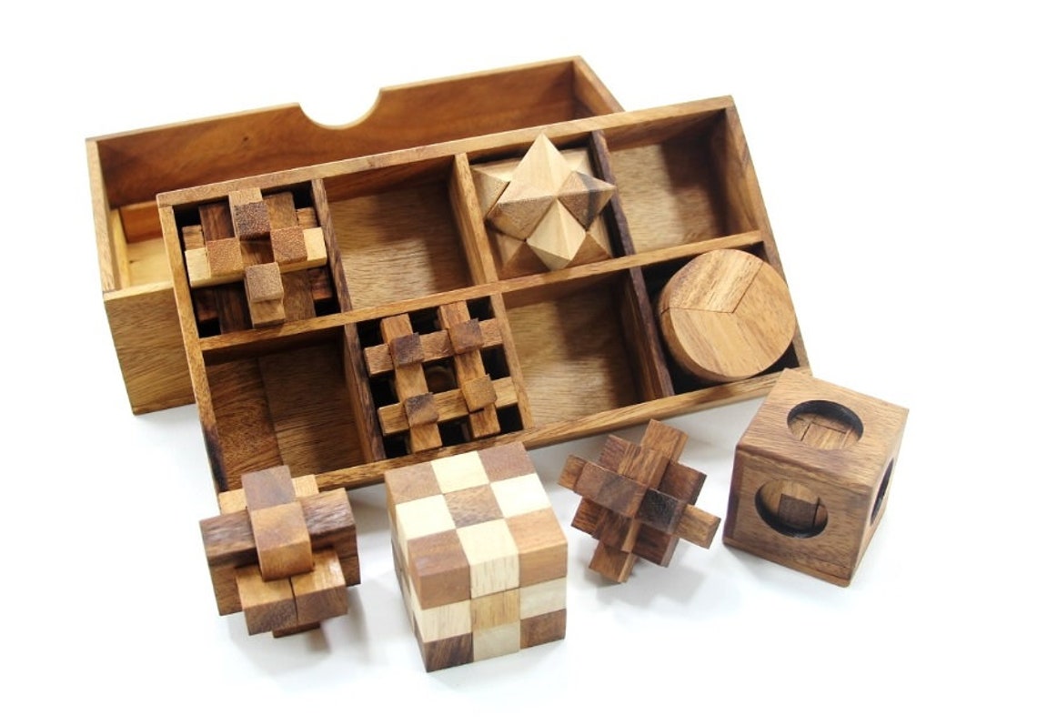 Set of Eight Wooden Puzzles Games in Set Games in Box Etsy