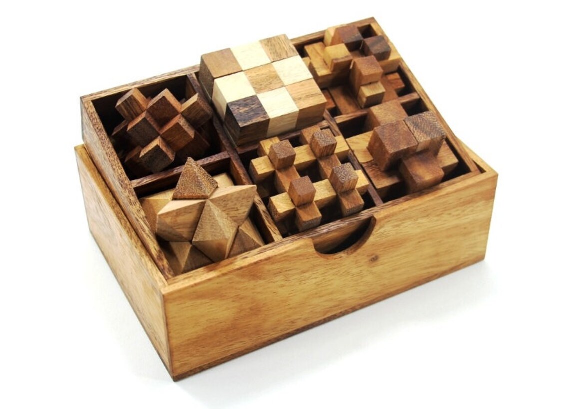 Set of Six Wooden Puzzles Games in Set games in Box Etsy