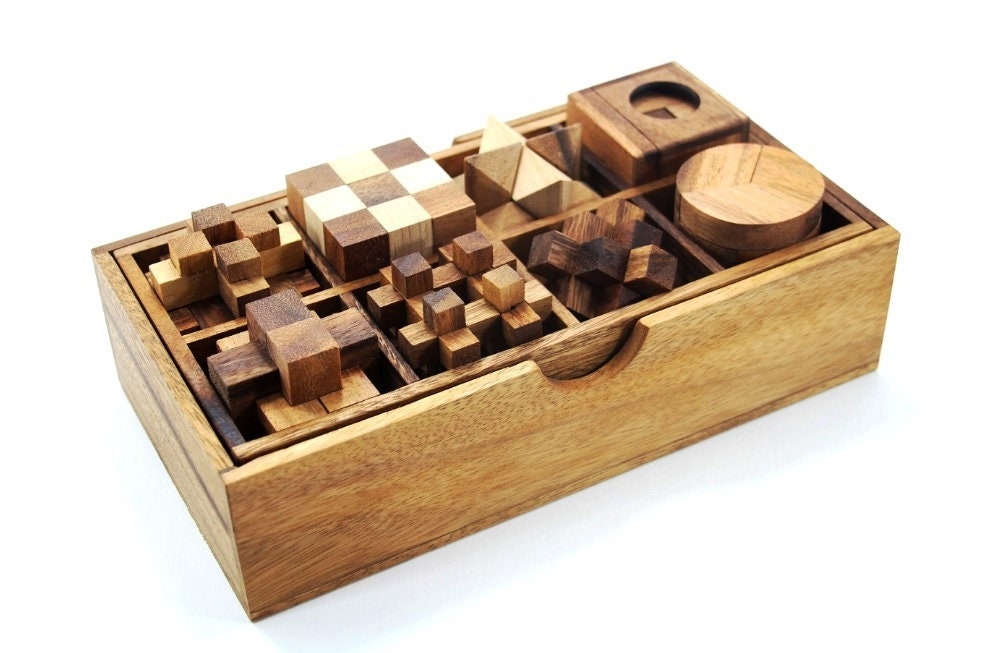 Set of Eight Wooden Puzzles Games in Set Games in Box Etsy