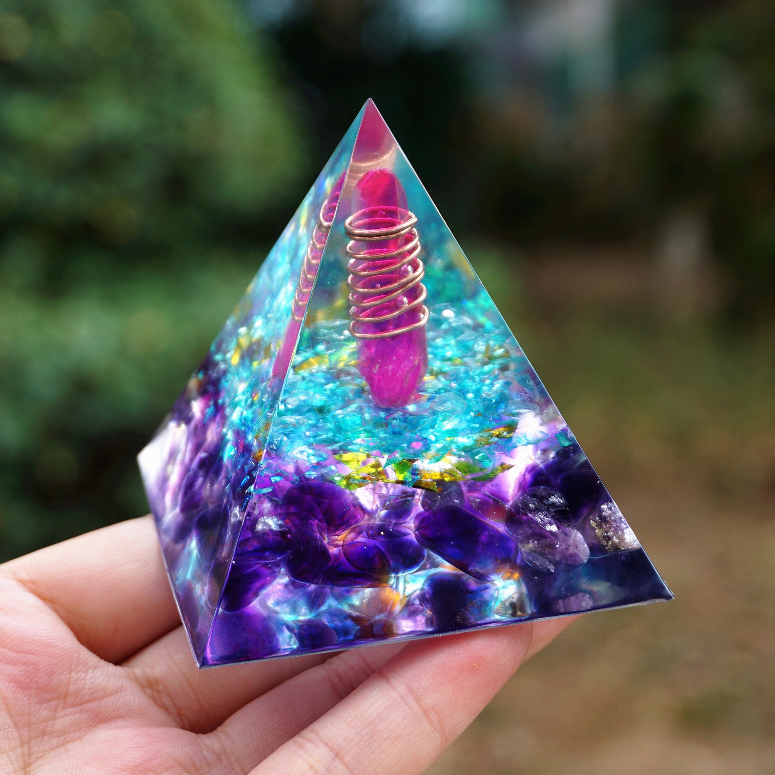 Handgemachter Orgonit Anhänger - Obsidian Kristall Mit Kupfer Kreis, EMF Schutz