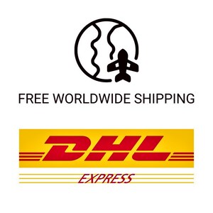 May include: Free worldwide shipping with DHL Express. The logo features red DHL text on a yellow background with three yellow stripes and the text "EXPRESS" below.
