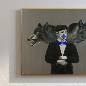 Wolf Artwork, Unusual Art Print, Creepy Wall Art, Surrealism Oil Art Painting Original on Canvas Print, Wall Art, Dark Aesthetics art print
