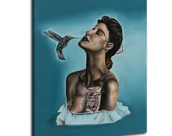 Origineel drukkunstwerk klaar om op te hangen, olieverf, zeer hoogwaardige bedrukking, ruimteontwerpidee, van Sahar Matana