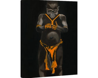 Klaar om op te hangen print op canvas, traditionele Afrikaanse schilderkunst op canvas, Afro-Caribische kunst, tribale kunstwerken, Black Pride, Black Kid Art.