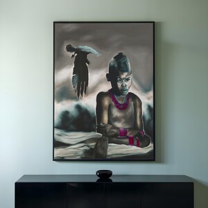 Introspective Figurative Oil Painting: Surrealist Metamorphosis Art, 51x39 image 3