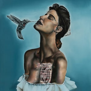 Original Surrealist Oil Painting: Love Bird, Hyperrealistic Art on Canvas