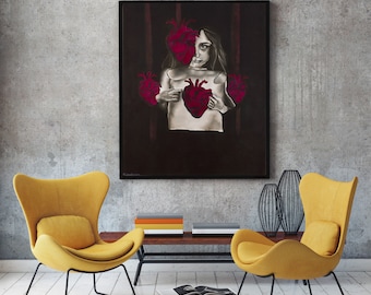 Introspective Art, Kid Abstract Humanism Painting on Canvas, Emotional Art, Dark Surrealism Art Print, Grief Artwork, Contemplation Art