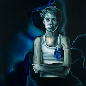 Electrified Heart Oil Painting: Modern Surrealism Art (47x39)