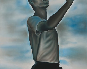 Hand-painted ,Original Oil Painting-  Boy with Paper Airplane, Modern Realism Art