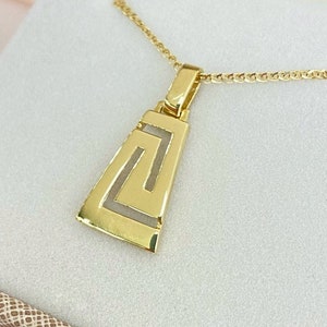 14K Yellow Gold Greek Key Necklace | Handmade Jewelry | Greek Symbol Necklace | Gift for Her | Mother&#39;s Day Gift | Gold Meander Pendant