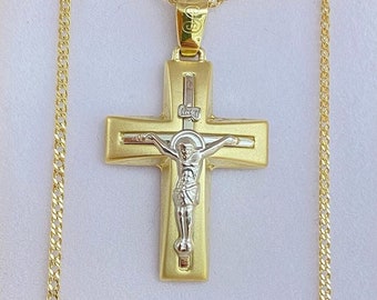 Baptism Cross Necklace | Handmade Jewelry | 14K Yellow & White Gold  Cross | Gift for Him | Matte Finish | Mother's Day Gift