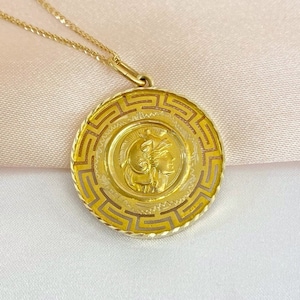 Athena-munthanger | 14 kt geelgoud | Grieks sleutelontwerp | Parthenon-ontwerp | Handgemaakte sieraden | Grieks symbool | Cadeau voor haar | Cadeau voor hem