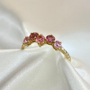 18K Yellow Gold Ring | Tourmaline Stones | Diamond Stones | Handmade Jewelry | Anniversary Gift | Birthstone Ring | Handmade Jewelry