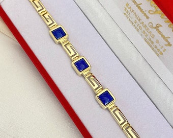 14K Yellow Gold Bracelet with Lapis Lazuli – Handmade Gemstone Jewelry from Greece