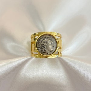 Alexander the Great Coin Ring | Handmade Greek Key Design | Gold & Silver | Unique Gift for History Lovers | Greek Jewelry | Christmas Gift