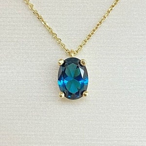 Handmade 14K Yellow Gold Necklace: Minimalist Blue Zircon Pendant