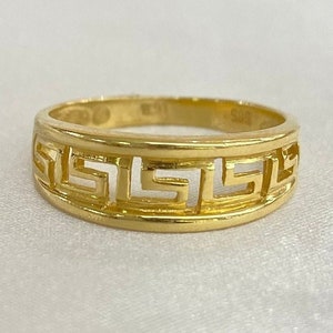 Handmade 14K Yellow Gold Greek Key Ring: Meander Design