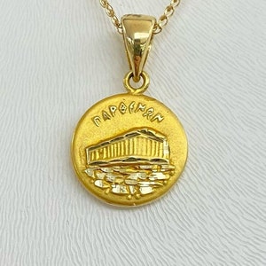 Handmade 14K Yellow Gold Necklace: Parthenon Pendant, Greek Jewelry