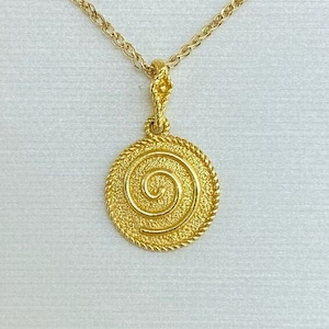 Handmade 14K Yellow Gold Necklace: Greek Spiral Pendant