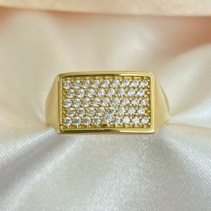 14K Yellow Gold Zirconia Statement Ring - Handmade Pinky Ring