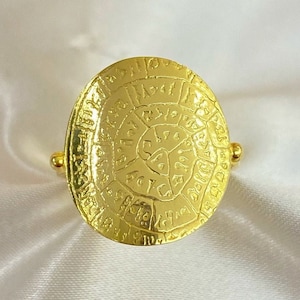 Handmade 14K Yellow Gold Ring: Disc of Phaistos Statement Jewelry