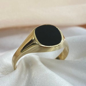 Black Onyx Signet Ring | Men&#39;s Gold Ring | 14k Yellow Gold | Onyx Square Ring | Statement Ring | Anniversary Gift | Black Stone Ring