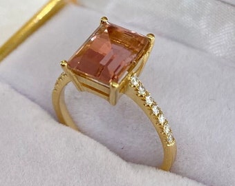 Bague en or jaune 18 carats | Bague de fiançailles | Bijoux faits main | Bague en tourmaline | Bague diamants | Cadeau pour elle | Style minimaliste