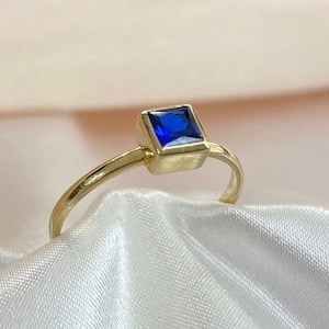 14K Yellow Gold Ring | Blue Zircon Stone | Statement Jewelry  | Gift For Her | Minimalist Style | Mother&#39;s Day Gift | Handmade Jewelry