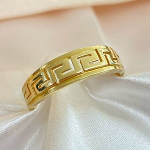 Handgemachter griechischer Schlüsselring aus 14K Gelbgold: Meander Design