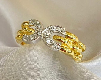 Bague en or jaune 18 carats | Bijoux faits main | Pierres de diamant | Bijoux minimalistes | Cadeau pour elle | Cadeau de Noël | Cadeau fête des mères